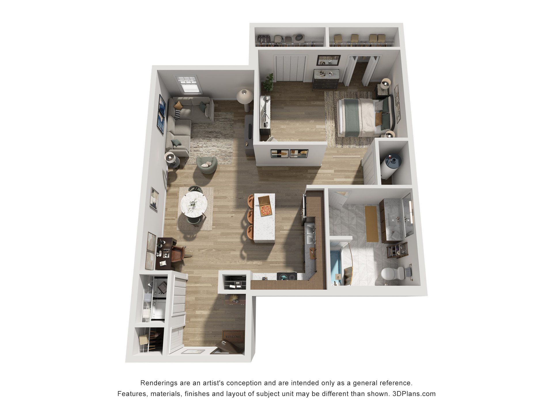 Floor plan for 1 bed, 1 bath, 1011 sqft